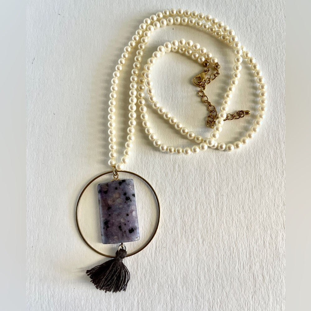 Wa Studios Pearl And Purple Stone Pendant Necklace